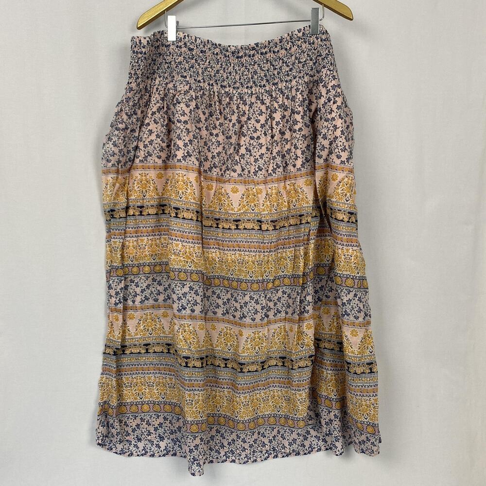 J Jill Skirt 4X Pink Floral Peasant Tiered Elastic Waist Lined Boho Cottagecore - Picture 4 of 13